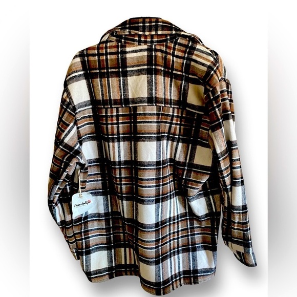 Miss Selfie Flannel PLAID Button Down Oversized Shirt Shacket Long Sleeve XL - Picture 3 of 11